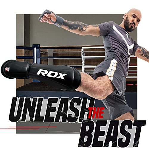 RDX Boxing Gloves 14Oz & Shin Guards Kickboxing (Large Size), Premium Maya Hide Leather Adult Heavy Punching Bag Gloves with Leg Instep Protection Pads, MMA Muay Thai, Sparring BJJ Karate Taekwondo