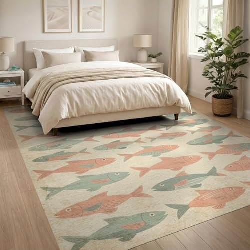8'x10' Washable Flatwoven Rug, Teal Distressed Cartoon Stain Resistant Extra Large Carpet for Dining Room, Large Office, Lounge, Non-Slip Chair-Friendly Mat | Ref:1885579 - color: Beige/Pattern 42, size: 8' x 10' (Rectangular)