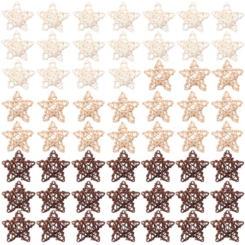 60 PCS 2.4 inch Star Shaped Star Grapevine Wreath, 3 Colors Mini Hanging Stars Shaped Rattan Wreath for Christmas, Ornaments DIY, Craft Vase Filler, Wedding, and Party Decorations - size: 60 Pcs 2.4 inch