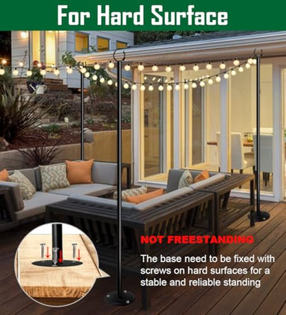 10ft String Light Poles for Hard Surfaces, Light Poles for Outdoor String Light, Perfect for Garden, Backyard, and Patio Lighting Stand for Parties, Wedding - Matte Black Finish - 2 Pack - style: 2 Pole for Hard Surfaces