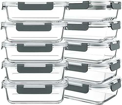 10 Packs 30 oz Glass Meal Prep Containers with Lids | Glass Food Storage Containers with Lids, Airtight Lunch Bento Boxes, Microwave, Freezer and Dishwasher, Gray - color: Gray