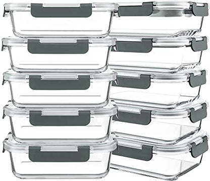10 Packs 30 oz Glass Meal Prep Containers with Lids | Glass Food Storage Containers with Lids, Airtight Lunch Bento Boxes, Microwave, Freezer and Dishwasher, Gray - color: Gray