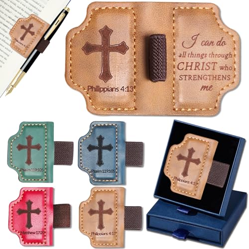 Bygone Mark Personalized Magnetic Leather Bookmark with Pen Holder,Inspirational Bible Verse Religious Bookmarks,Christian Book Lovers Reading Accessory for Men Women (Brown, Philippians 4:13) - color: Brown, size: Philippians 4:13
