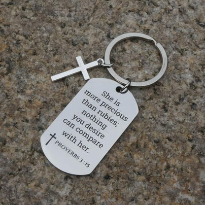 GiftYou Inspirational Scripture Metal Key Chains with Cross Pendant - Bible Verse Keychain Religious Gift for Christian - color: Proverbs 3:15