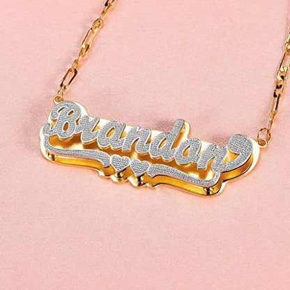 Custom Name Necklace Double Plated Name Necklace Personalized Name Plate Necklaces Name Necklaces for Women 18k Gold Plated Nameplate Pendant - color: Style 1545