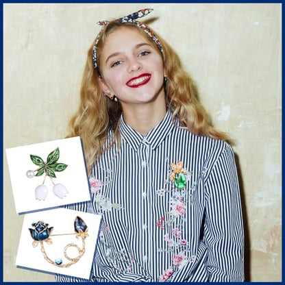 Junkin 12 Pcs Women Brooches Bulk Set Rhinestone Pin Crystal Vintage Brooch Retro Pin Women Girls Gifts for Christmas - style: Flower