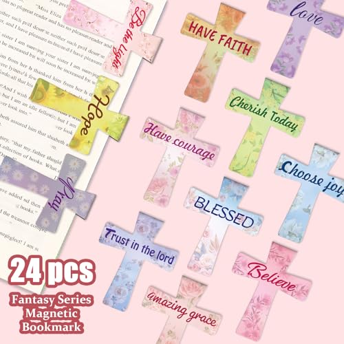 Magnetic Bookmarks - Tumwisk 24PCS Bible Bookmark Christian Bookmarks Cross Bookmark Book Magnets, Magnetic Cross Page Holders for Bibles Study, Religious Gifts for Teacher Students Book Lovers - color: Cross