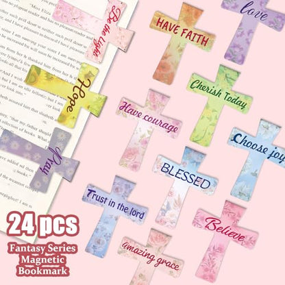 Magnetic Bookmarks - Tumwisk 24PCS Bible Bookmark Christian Bookmarks Cross Bookmark Book Magnets, Magnetic Cross Page Holders for Bibles Study, Religious Gifts for Teacher Students Book Lovers - color: Cross