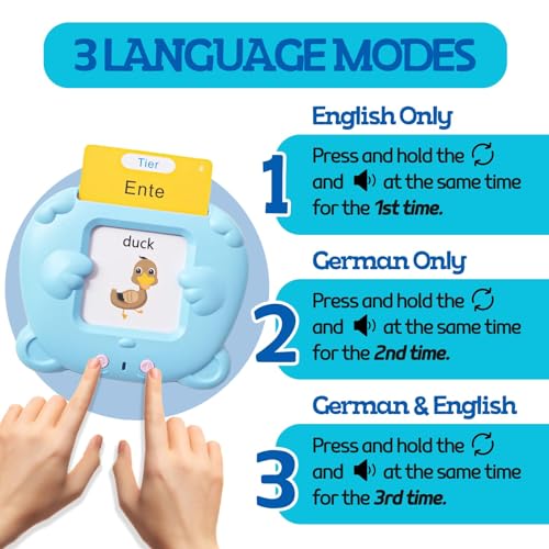 ZEENKIND German & English Talking Flash Cards with 510 Sight Words for Toddlers 2 3 4 5 6 Years Old, Learn German for Kids, Audible Pocket Speech Early Learning Bilingual Flashcard Toys, 255 Cards