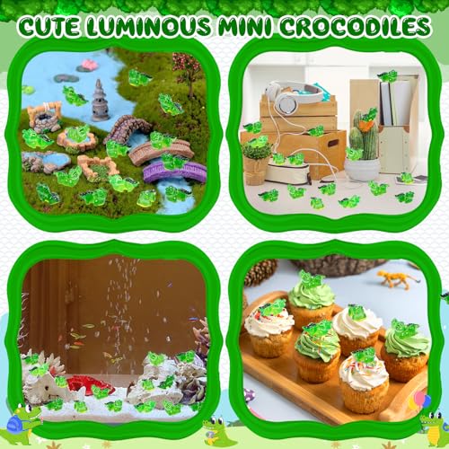104PCS Luminous Miniature Crocodiles Figurines Mini Resin Crocodile | Tiny Alligator Animal Figures for Fairy Garden Miniature Moss Landscape DIY Craft Home Decor - style: Luminous Crocodile-104