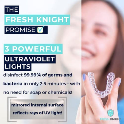 FRESH KNIGHT UV Retainer Case | UVC Retainer Cleaner, Disinfects Cleans and Removes Odors, Mouth Guard Case, compatible for Invisalign Container (Black-UV) - color: Black UV