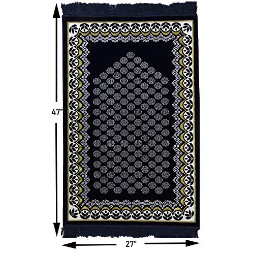 Modefa Turkish Islamic Prayer Rug - Thin & Lightweight Velvet Praying Carpet - Soft Muslim Praying Mat Janamaz - Ramadan or Eid Gift for Men & Women - with Car Hanger - Vined Arch (Daisy Navy Blue) - color: Daisy Navy Blue