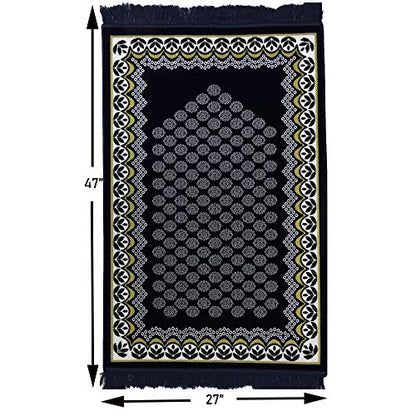 Modefa Turkish Islamic Prayer Rug - Thin & Lightweight Velvet Praying Carpet - Soft Muslim Praying Mat Janamaz - Ramadan or Eid Gift for Men & Women - with Car Hanger - Vined Arch (Daisy Navy Blue) - color: Daisy Navy Blue