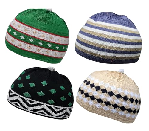 Set 4 Child Size Muslim Children Baby Beanie Skull Cap Assorted Color AMN-273 Islam Crochet Takke Kufi Hat Eid Ramadan Gift - color: Color Set 5