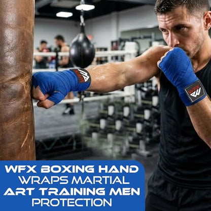 WFX Boxing Hand Wraps 3.5 4.5 Meter Martial Arts Bandages Inner Gloves Wrist Support Straps Punching Under Hand Knuckles Heavy Elasticated Training Bag Mitts Muay Thai - color: Blue, size: 3.5 M