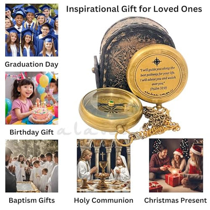 Divine Path Engraved Compass - I Will Guide You - Psalm 32:8" Quote | Inspirational Gifts for Men Women, Uplifting Spiritual Heavenly Faith Gift Boys Girls - style: Divine Path