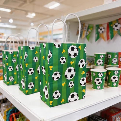 LAOREI 12 Pcs Soccer Goodie Bags, Green Soccer Party Favor Bags with Handles, Paper Gift Bags Soccer Themed Party Gift Bags for Birthday Party Soccer Party Supplies - color: Green
