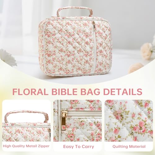Bible Cover Case for Women Large Bible Cover with Durable Handle Quilted Bible Carrying Case for Girls Bible Study Supplies Accessories (Siamese Rose, Siamese Rose) - color: Siamese Rose