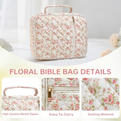 Bible Cover Case for Women Large Bible Cover with Durable Handle Quilted Bible Carrying Case for Girls Bible Study Supplies Accessories (Siamese Rose, Siamese Rose) - color: Siamese Rose