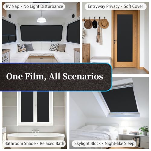 Finnez Blackout Window Film, Total Privacy Room Darkening, 45.2″ x 78.7″ | Light Blocking & Heat Control, Removable Static Cling Non-Adhesive, Frosted Window Tint, Day & Night Sleep for Home Nursery - color: Black, size: 45.2 x 78.7 Inch