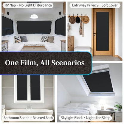 Finnez Blackout Window Film, Total Privacy Room Darkening, 23.6″ x 157.4″ | Light Blocking & Heat Control, Removable Static Cling Non-Adhesive, Frosted Window Tint, Day & Night Sleep for Home Nursery - color: Black, size: 23.6 x 157.4 Inch