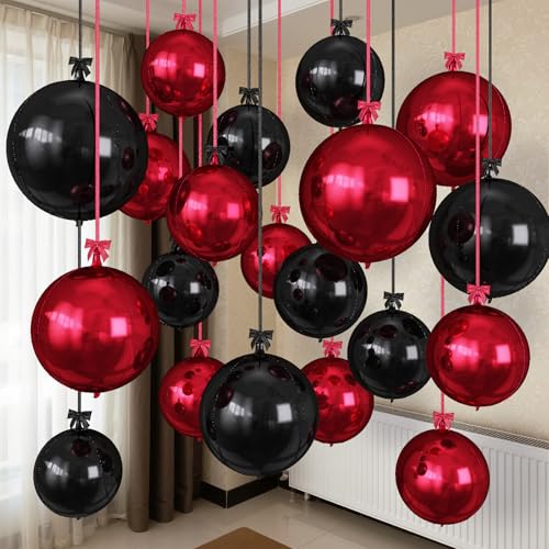 Togvu Black Burgundy Round Foil Balloons, 16PCS Different Sizes 4D Black Balloon Maroon Large Mirror Ball Balloons for Prom Graduation New Year Halloween Birthday Party Ceiling Decorations Supplies - color: Black Burgundy