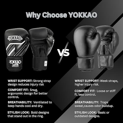 Yokkao Muay Thai Boxing Gloves – Essential Gloves for Beginners Men & Women Microfiber Leather Multi-Layered Foam Padding & Secure Fit - size: 14oz