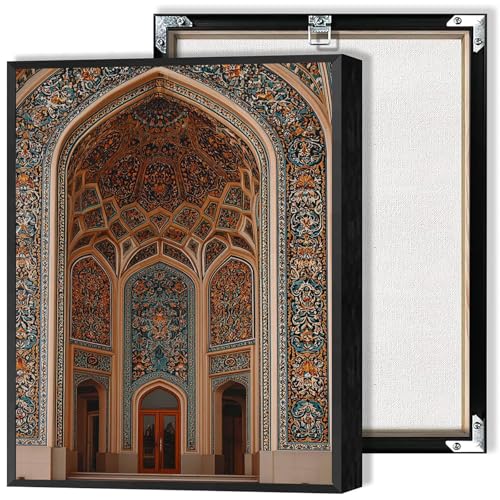 Persian mosque art wall decorations Islamic architectural geometric pattern posters Middle Eastern style home decor paintings Arabic style decorative prints for living rooms and studies - color: B34, size: 8x12in BlackMetalFramed
