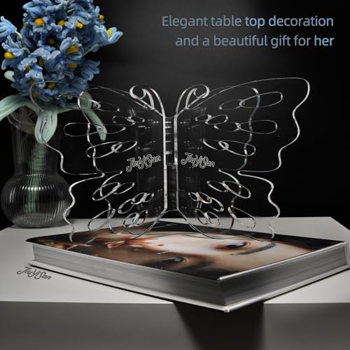 Butterfly Shaped Acrylic Book Stand for Reading, Perfect As A Cook Book Stand for Kitchen Counter Or Book Display Stand, Ideal for Hold Bibles, Magazines Or Art Books,12" x 7" x 5.2" - style: with laser logo