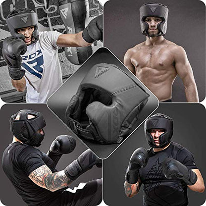 RDX Boxing Headgear Sparring Grappling, Maya Hide Leather, Head Gear for MMA Muay Thai Kickboxing Training, Multi Layered Padding, Taekwondo Martial Arts BJJ Wrestling Karate, Black