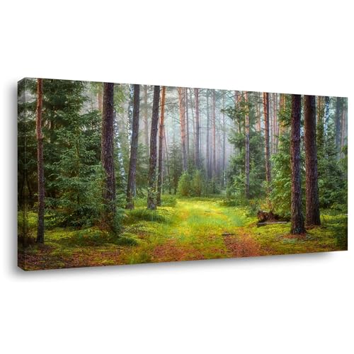 Palderwallart Beautiful Woods Path Forest Landscape Wall Art for Living Room Office Tree Nature Scenery Green Painting Prints Summer Scenic Canvas Artwork Over the Couch Dining (20x40 Inches) - color: Green Woods Path Wall Art (Y851), size: 40"L x 20"W