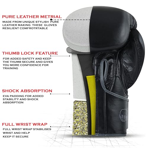Premium Boxing Gloves, Cowhide Leather, for Professional Training and Sparring MMA Kickboxing Gloves - color: Black, size: 12 oz