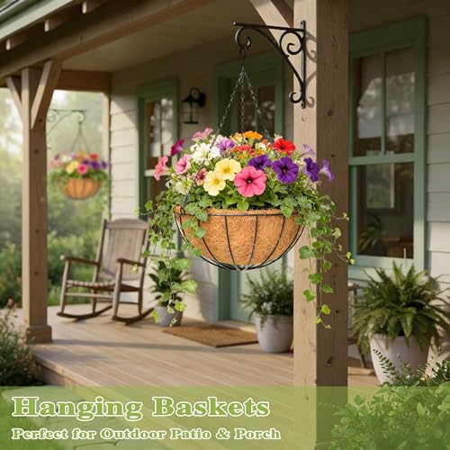 4 Pack 12 Inch Hanging Baskets for Plants Outdoor Metal Hanging Planter Hanging Flower Baskets with Coco Fiber Liners Chain Round Wire Plant Holder Hangings Flower Pots(Watermelon) - size: 12 Inch, style: Watermelon