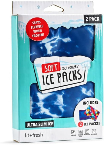 Fit & Fresh Cool Coolers 2 Pack Soft Ice for Lunch Bags, Flexible Stretch Nylon, Durable, Reusable Lunch Box Ice Packs, Soft Ice, Reusable Freezer Packs, Lunch Ice, Easy to Clean, Blue Tie Dye - color: Blue Tie Dye (2 Pack), size: Standard
