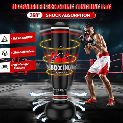 Freestanding Punching Bag for Adults Teens, 69'' Boxing Bag with Stand, Includes Boxing Gloves & Air Pump, Kick Boxing Training Equipment for MMA, Muay Thai, Kickboxing, Fitness for Beginners - color: Red
