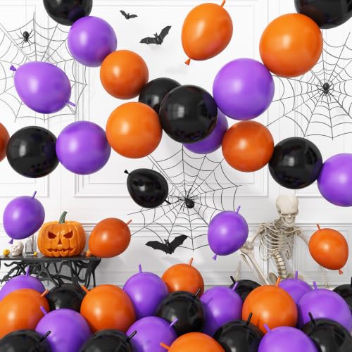 Black Purple Orange Link Balloons,120Pcs 6Inch Halloween Linking Balloons - color: Black Orange Purple