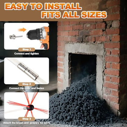 Bluesea 39 Feet Chimney Sweep Kit, Ergonomic Chimney Cleaning System with Strong Brush, Extends Up to 39 Feet, Includes 12 Flexible Chimney Rods - size: 39 Feet