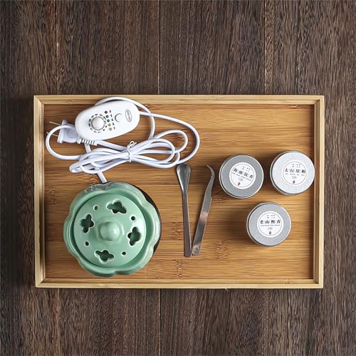 Electric Resin Burner with Timing,Ceramic Incense Burner,Frankincense Bakhoor Censer 110 V for Home Porch,Patio,Garden,Office,Yoga, Living Room, Meditation Room (Green)
