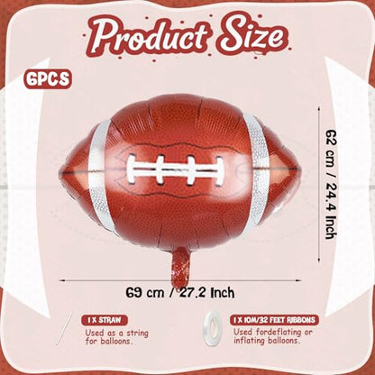 Football Balloons, 6 Pcs Large Foil for Boys Men Sports Birthday Party - style: Football
