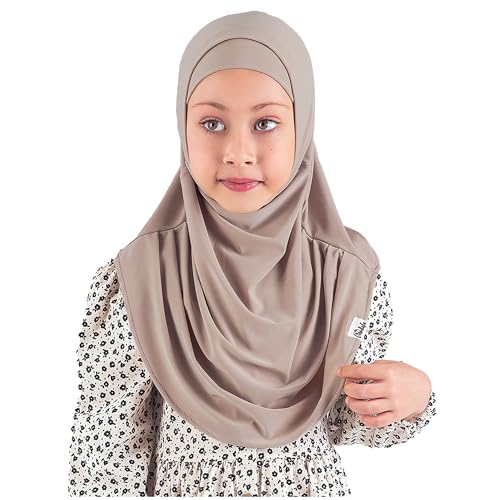 Modefa Islamic Girl Child Practical Amira Hijab Two Piece Muslim Scarf & Bonnet - Instant Easy Hijab - color: Mink Brown