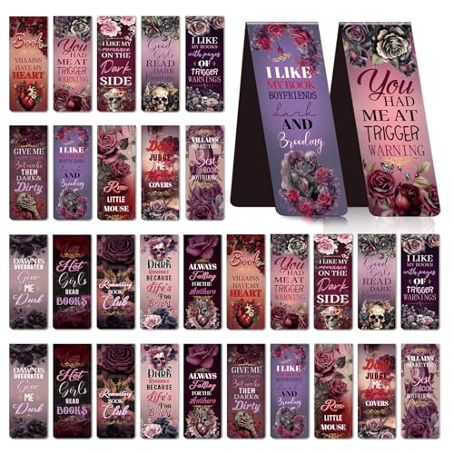 Dark Romance Magnetic Bookmarks Gifts - Wxiben 30 Pcs Romance Merch Magnet Book Page Markers Skull Roses Bookmark Clips Gift for Home Book Lovers Students Teacher School Reading Office Supplies - style: Dark Romance