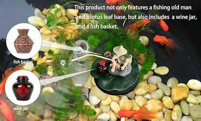 Fisherman Aquarium Decor – Cute Fisherman Ornament Sitting Fishing Figurine with Mini Fishing Rod Fun Feeder Aquarium, Aquarium Decor, PVC Floating Diorama