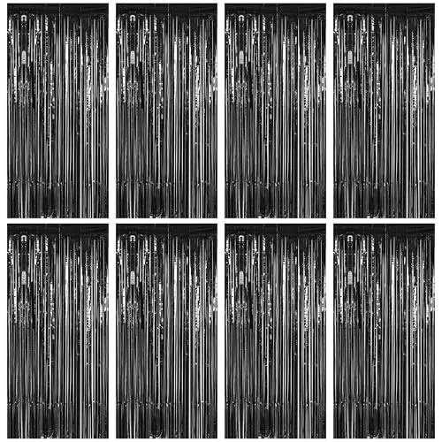 ZATAYE 8 Pack Black Halloween Foil Curtain Streamer Decorations - color: Black, size: 8 PCS