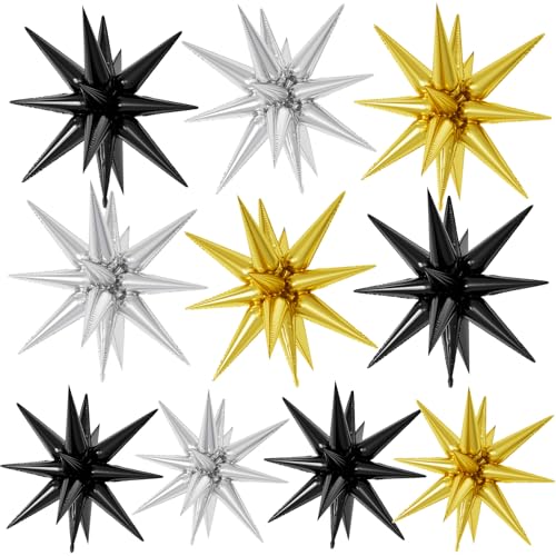 Black Gold Silver Star Foil Balloons 10 Pcs 22Inch Large Black Silver Gold - color: Black Silver Gold