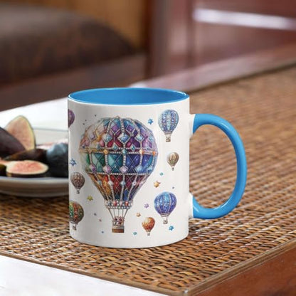 Personalized Sparkling Hot Air Balloon Full Wrap Mug, Customized Name Ceramic Cup 11oz 15oz, Albuquerque International Balloon Fiesta Inspired Cup, Custom Adventure White Coffee Mug - color: XUA-1124-3661-Hot Air Balloon Mug