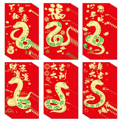 Chinese New Year Red Packets 2026,36 Pcs Money Envelopes with 6 Classic Embossed Bronzing Foil Designs for Cash Gifts & Decorations (Snake Year) - style: Snake Year