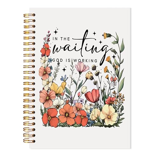 Floral Christian Notebook, in the Waiting God Is Working Bible Verse Journal, Christian Religious Gifts for Women, Prayer Journal for Woman, Church Notes Notebook, 5.5x8.3 - color: bt12
