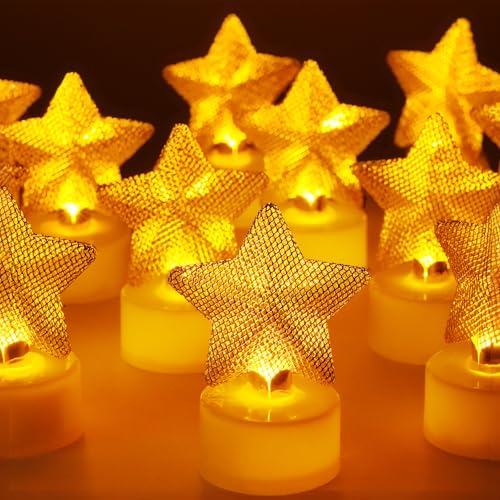 6PCS LED Star Tea Lights Candles Battery Operated for Party Home Decor - color: Star