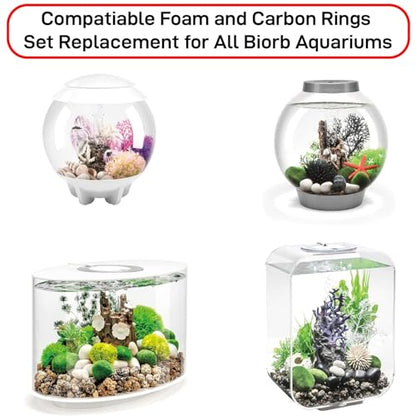 Filter Replacement Kit Compatible with BiOrb Aquariums: Foam and Carbon Rings Filter with Air Stone - 10 Carbon, 10 Foam, 10 Air Stones (30 Pack)