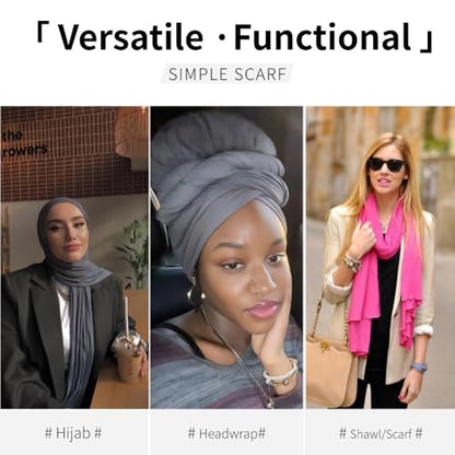 Muslin Hijab Scarf for Women Long Headscarves Solid Head Wraps Soft Pashminas Shawls - color: Dark Gray Muslim Hijab Scarf